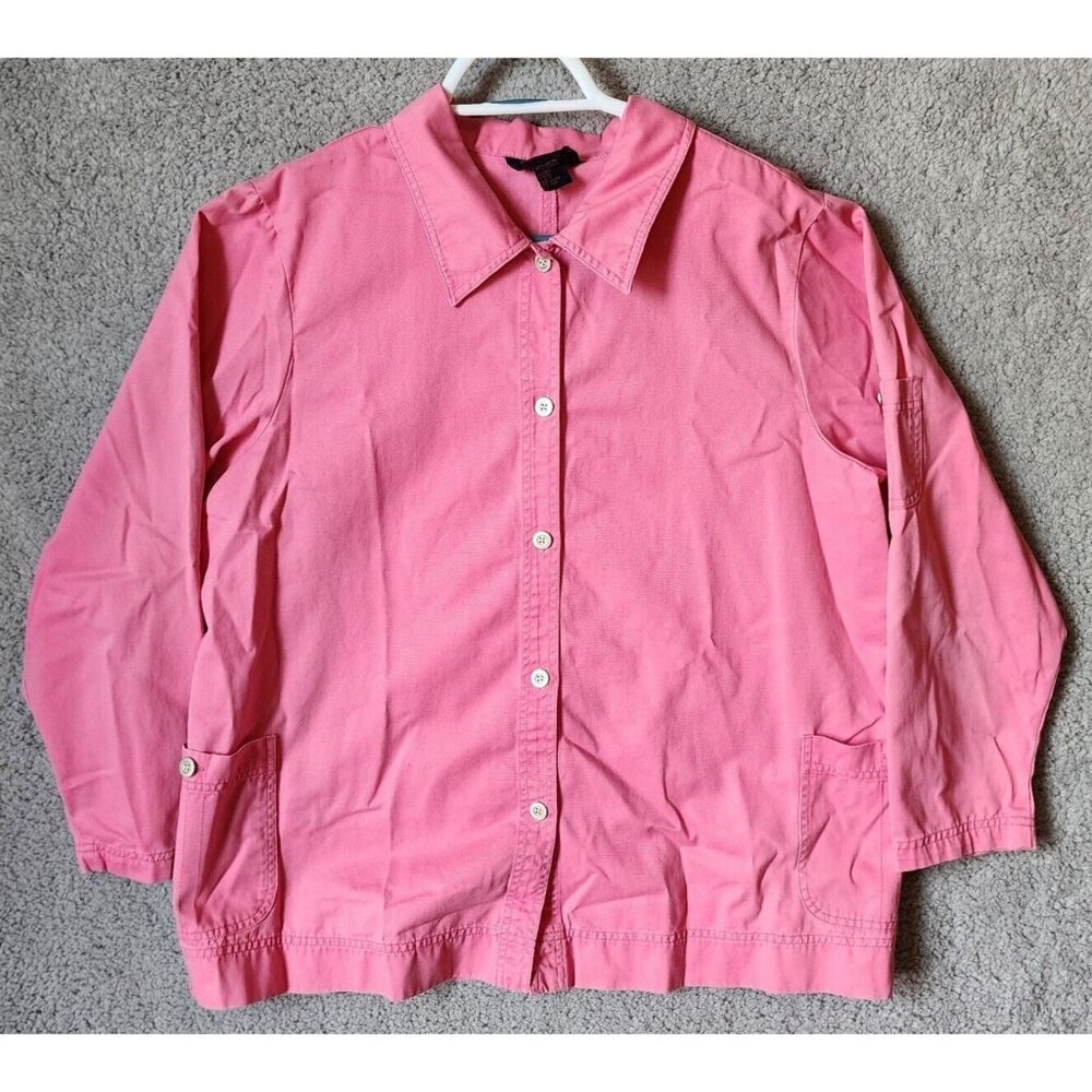 Denim & Co Womens L/S Button Up Heavy Weight Shirt Jacket Shacket Pockets Pink L